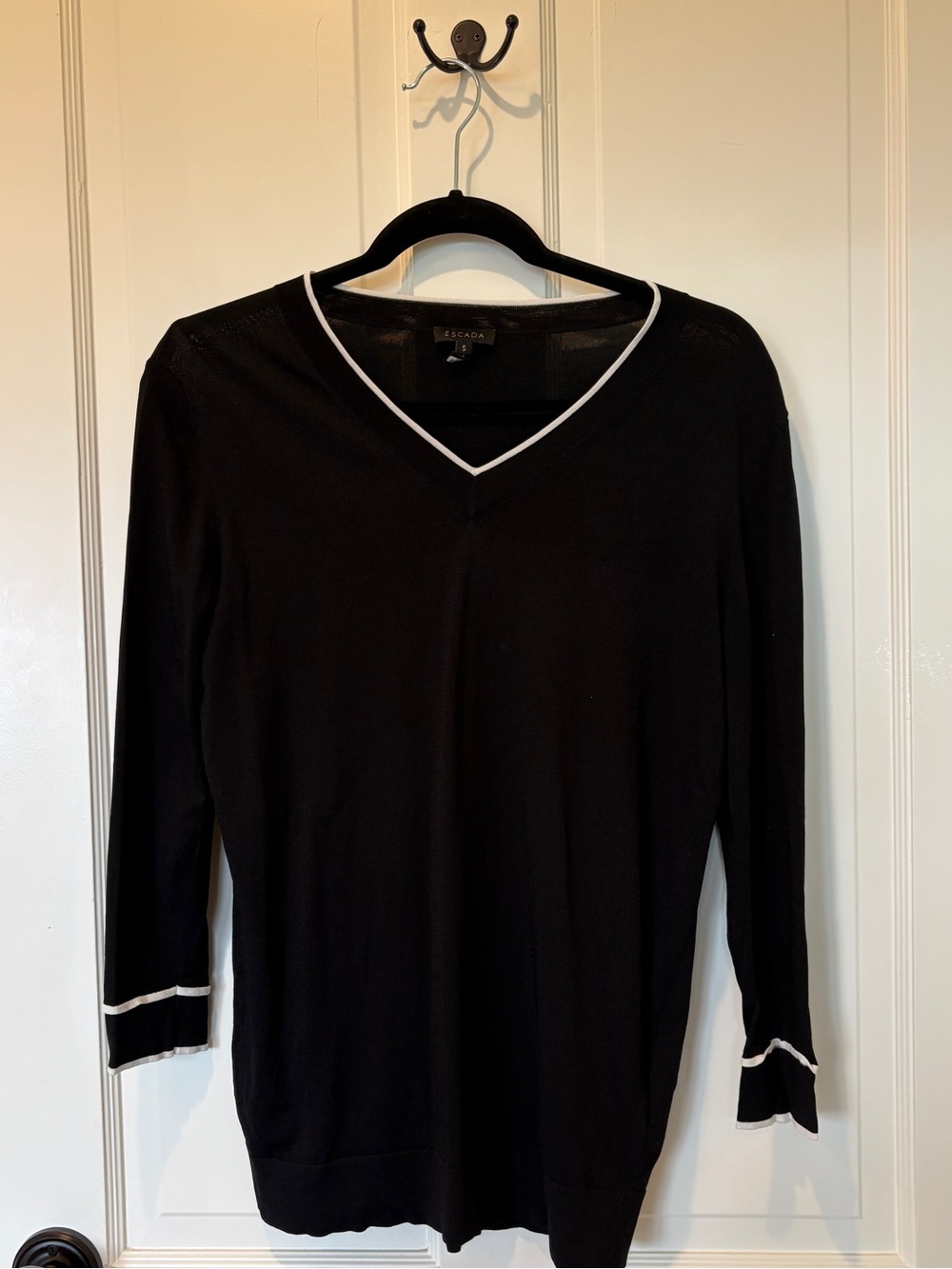 Escada Black Viscose Jersey Blouse with White Trim